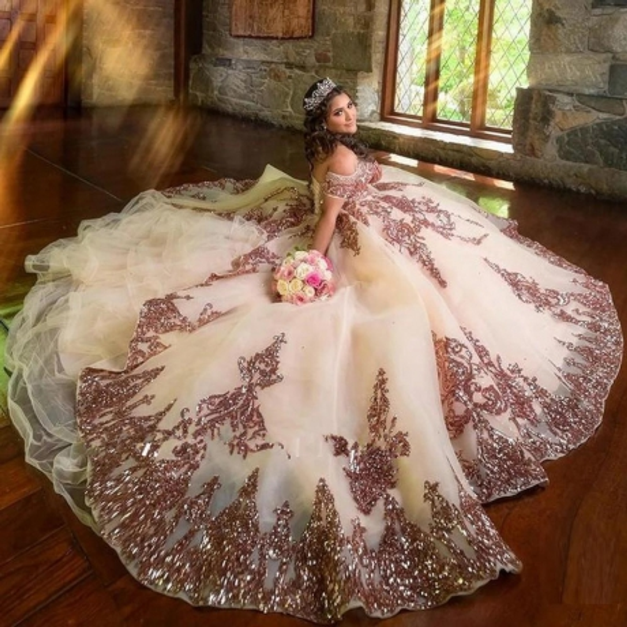 champagne quince dress